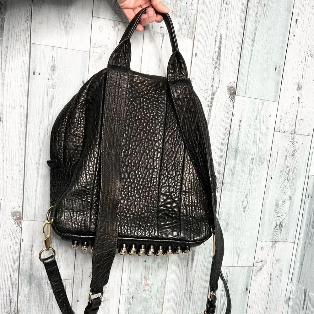 Alexander Wang Black Embossed Leather & Calf Hair Studded Backpack Bag Luxurious